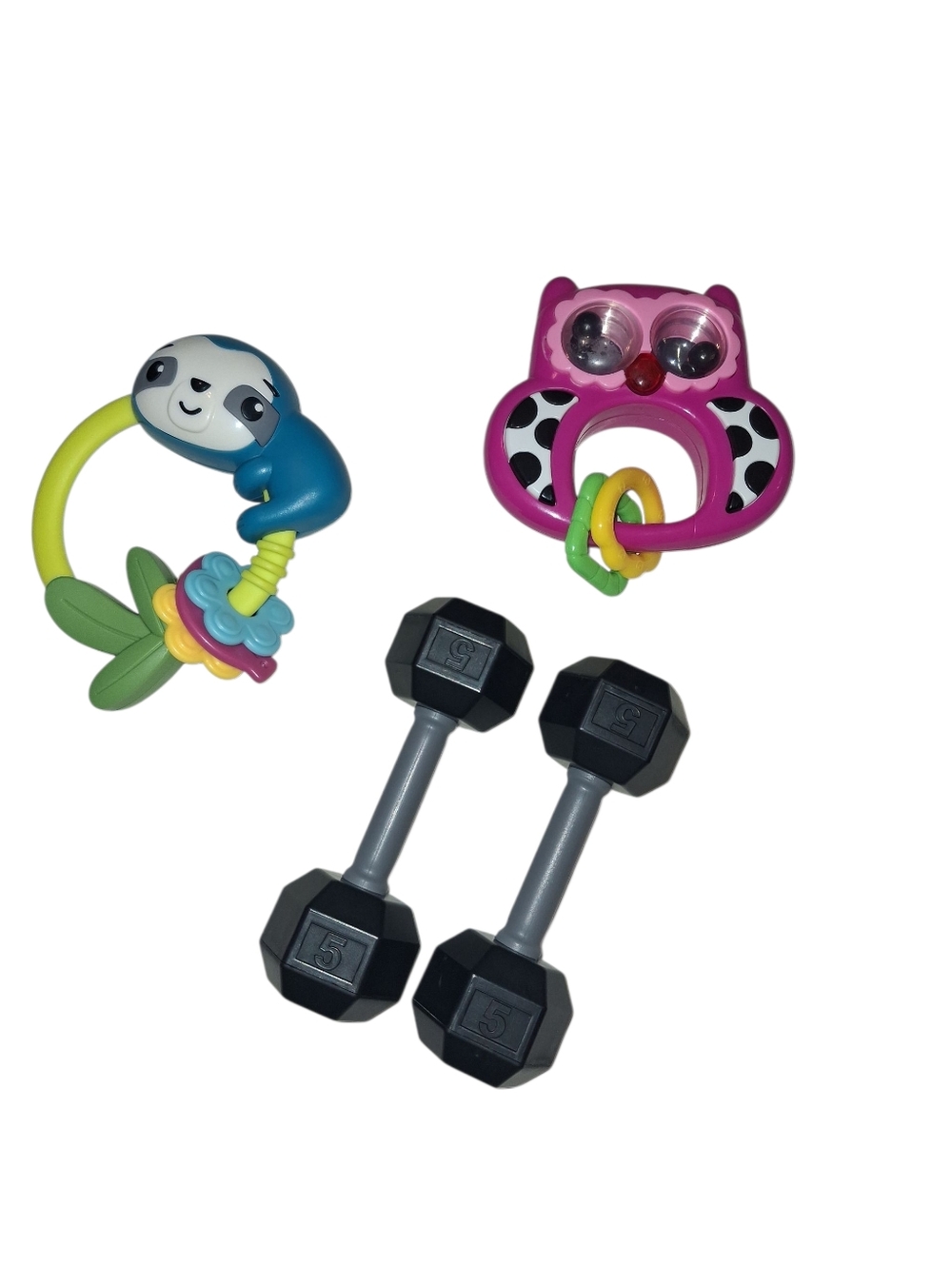 Pink Owl and Blue Sloth Baby Rattles Teething Toys